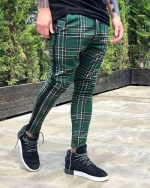 Plaid Print Casual Pants Men