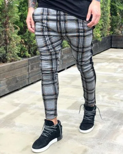 Plaid Print Casual Pants Men