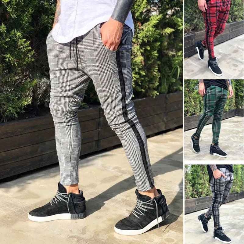 Plaid Print Casual Pants Men