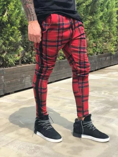 Plaid Print Casual Pants Men
