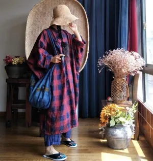 Red and Blue Plaid Linen Shirt Dress | Hippie