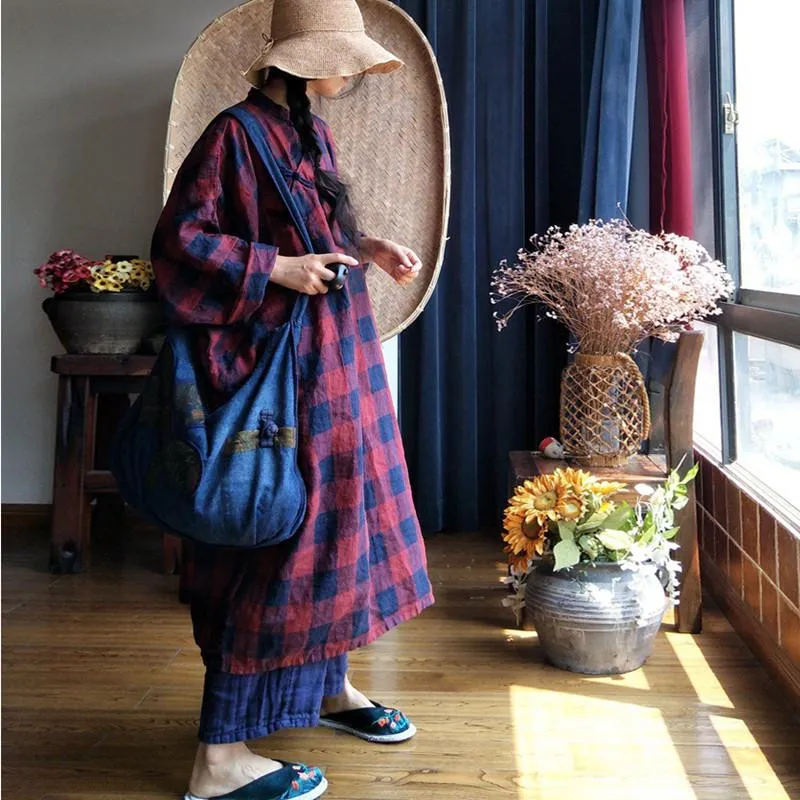 Red and Blue Plaid Linen Shirt Dress | Hippie
