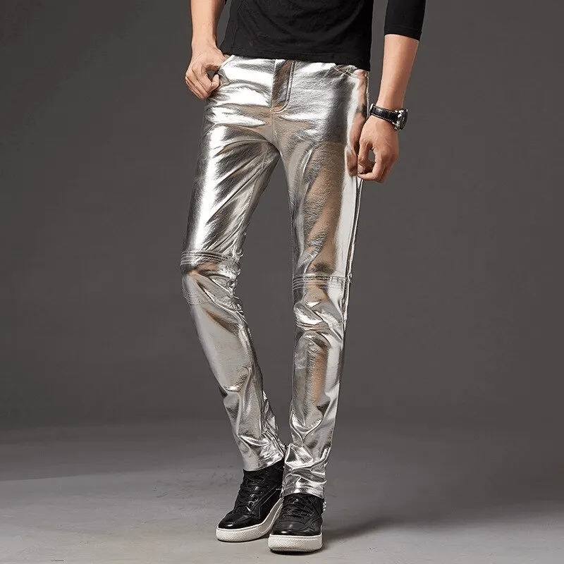 SALE of Men's Rock Style Shine Pants / Skinny Men's Vintage Pants - US