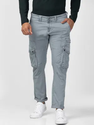 Spykar Men Light Grey Cotton Slim Fit Regular Length Trouser Cargo Pants