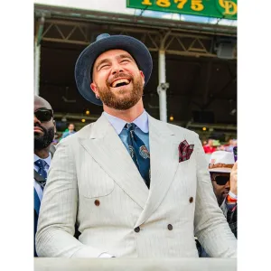 Travis Kelce White Pinstripe Suit