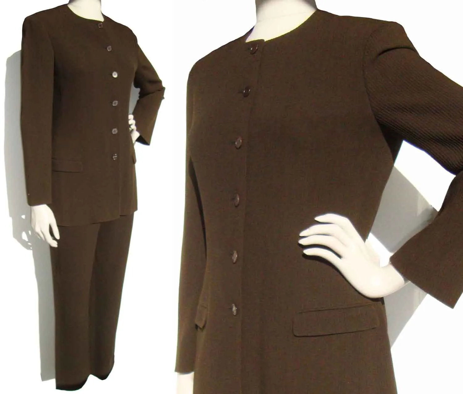 Vintage 90s Calvin Klein Brown Wool Pantsuit M