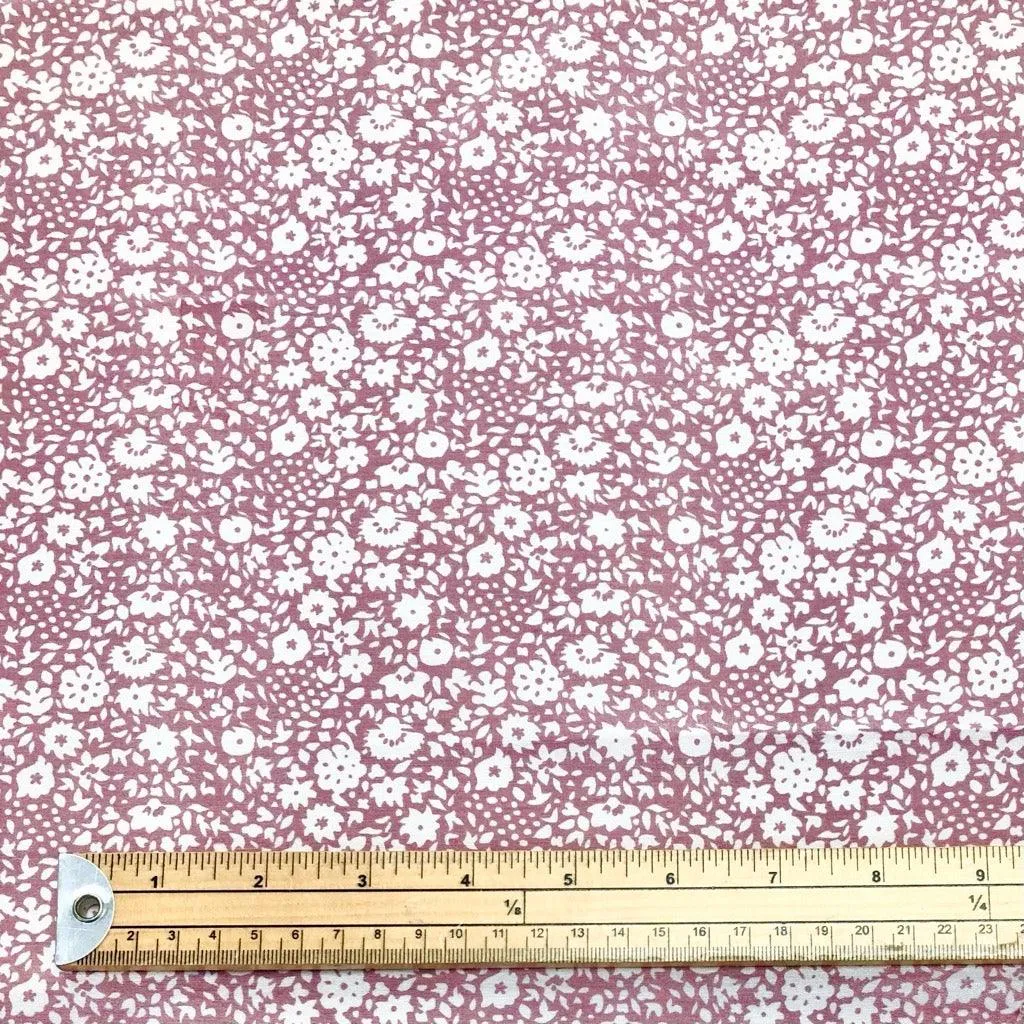 White Ditsy Floral on Dusky Pink Polyester Fabric