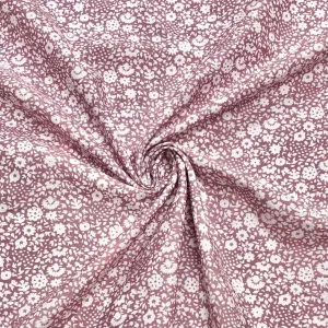White Ditsy Floral on Dusky Pink Polyester Fabric