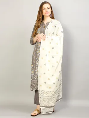Women Grey Floral Printed Kurta Trouser Dupatta